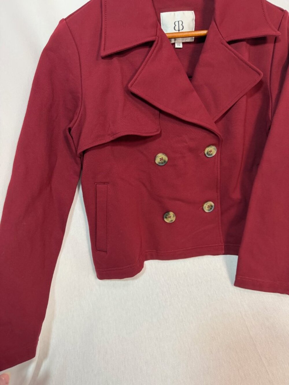 Baltic Born Peacoat XS Burgundy Cropped Jacket Double Breasted Fall - Picture 3 of 7
